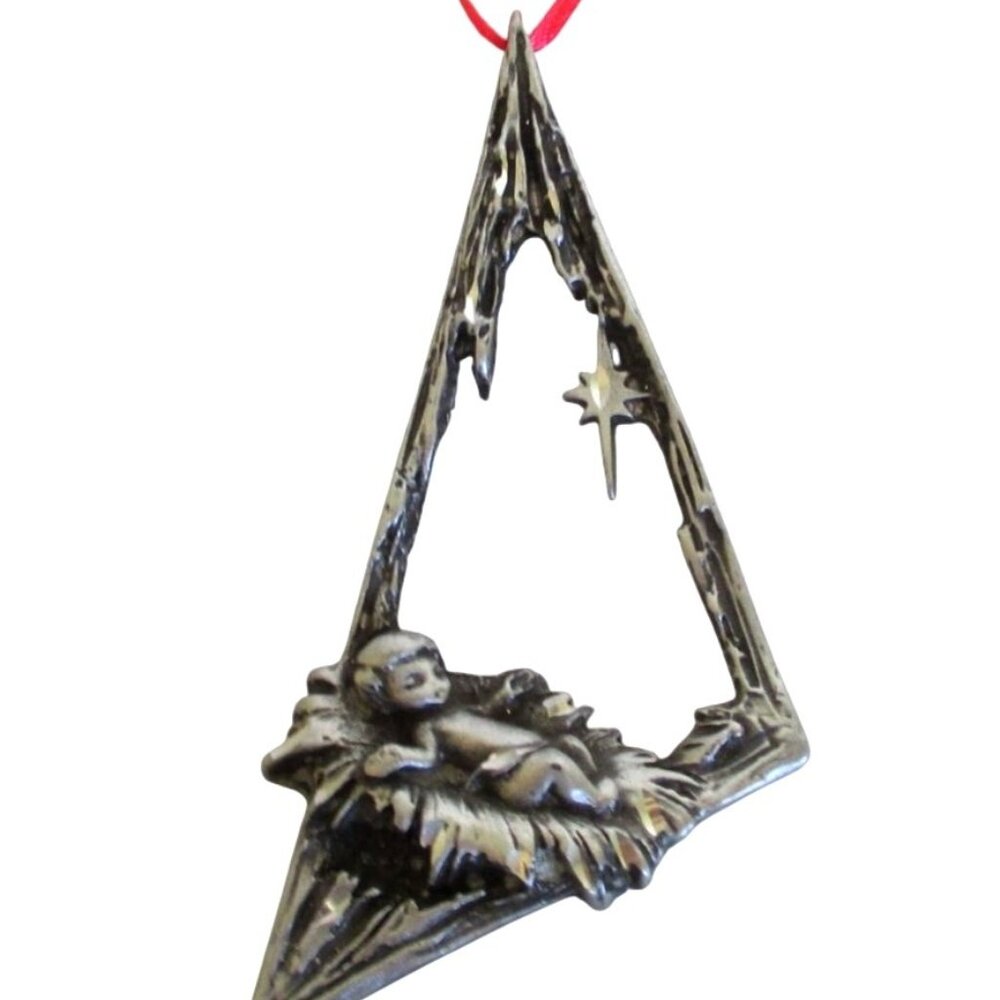 Vintage Pewter Nativity Baby Jesus Christmas Ornament